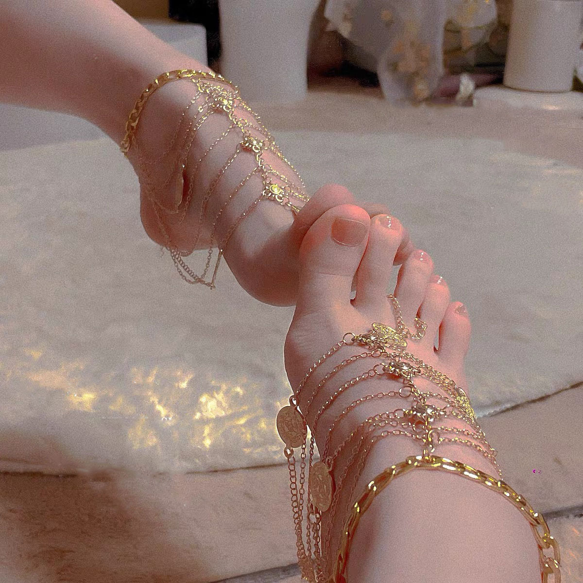 复古异域风情性感多层流苏脚链女金属链条脚背链cos宫廷风足饰详情7