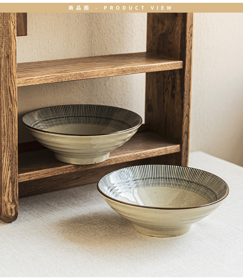 Creative line ceramic large bowls, household soup bowls, open bowls, tableware bowls, wholesale aged vegetable bowls, restaurant ramen bowls pic 2