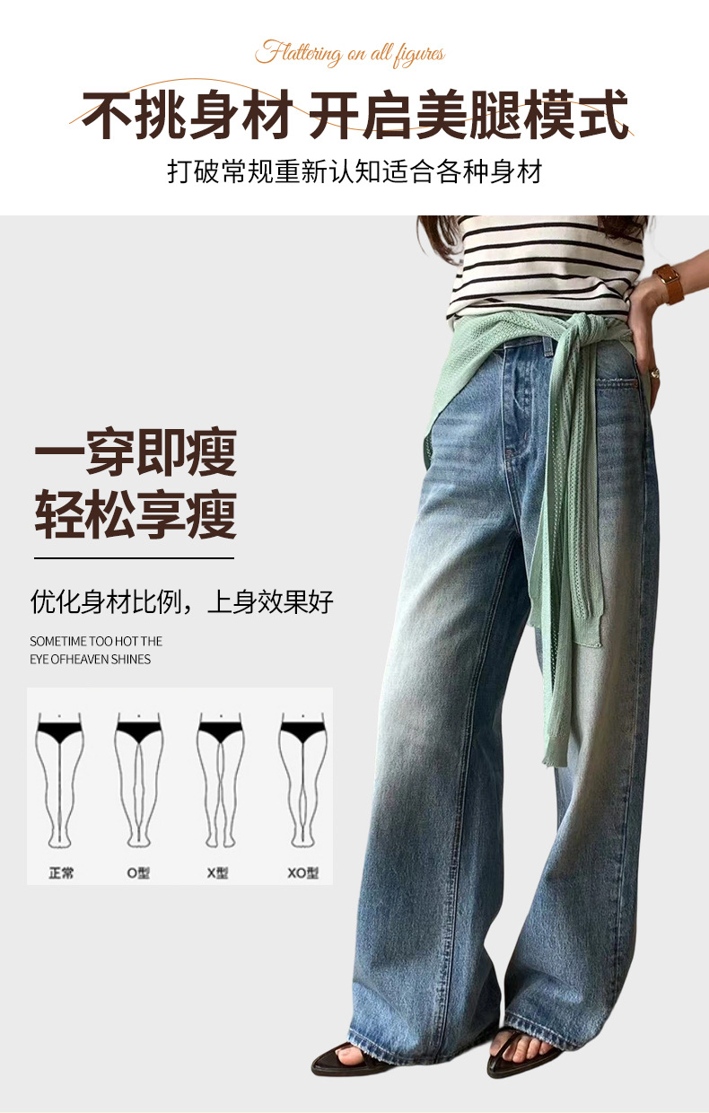 外贸美式复古阔腿牛仔裤高街水洗渐变长裤春夏宽松潮牌拖地女款女式牛仔裤详情6