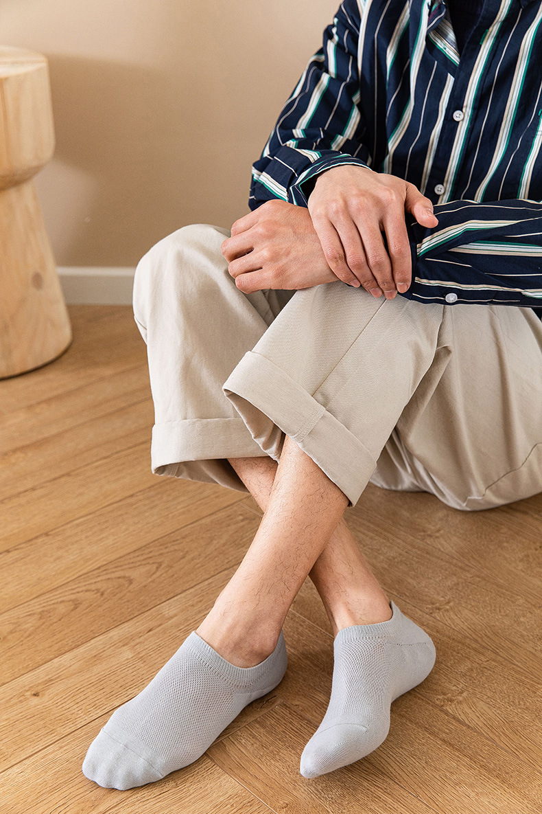 男士薄款短袜纯色袜子网眼浅口隐形袜硅胶防滑防臭棉袜棉纱船袜详情3