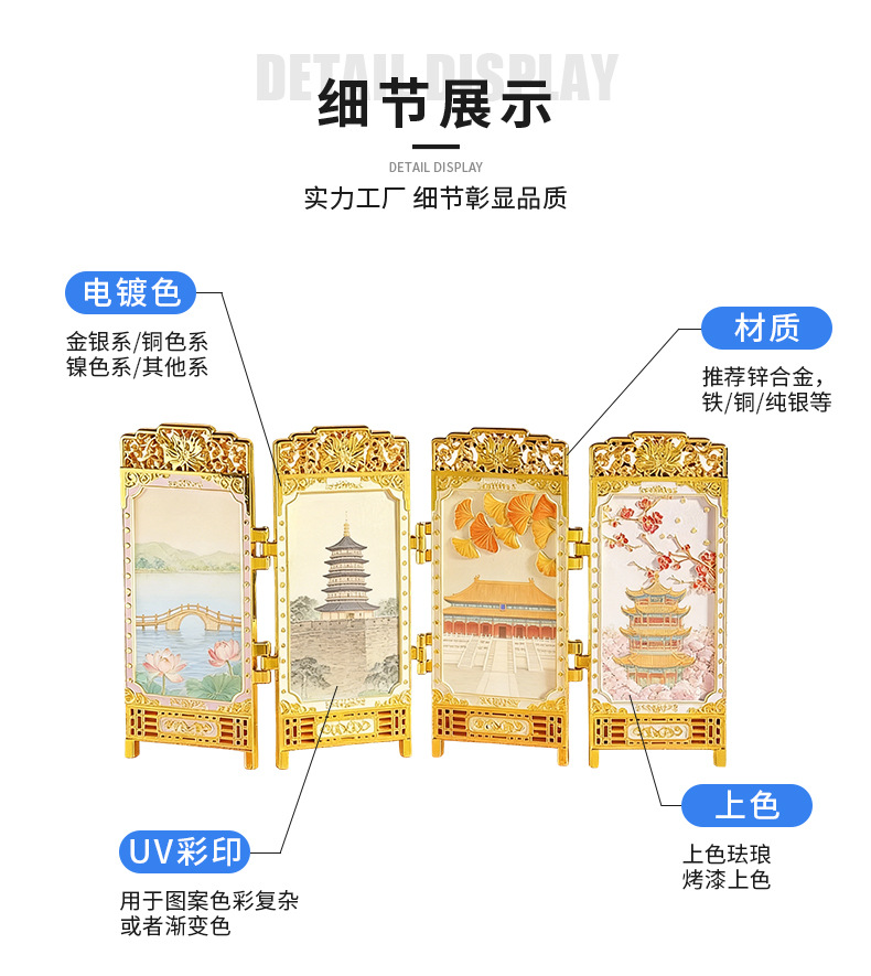 Suzhou metal screen refrigerator magnets, four-fold, Chinese city national trend cultural and creative gifts, customized refrigerator magnets pic 7