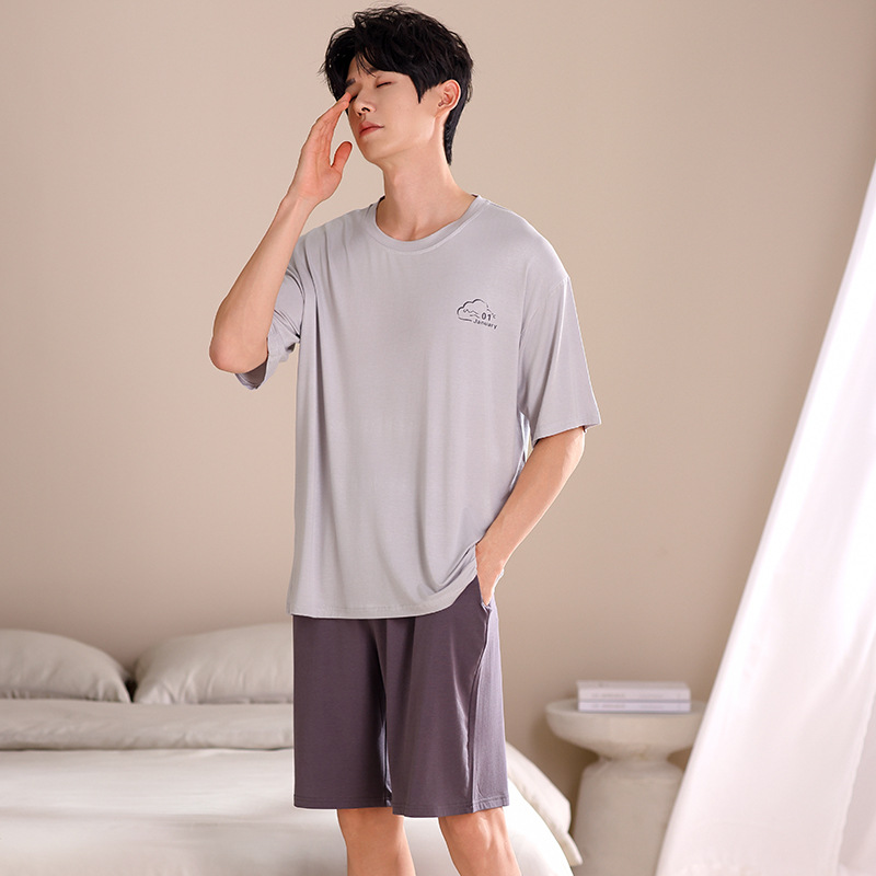 夏季莫代尔男士睡衣 新款圆领短袖纯色简约套头男生家居服可外穿详情18