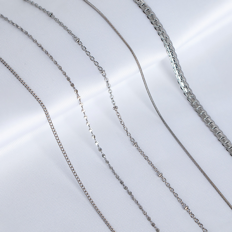 18K gold plain chain necklace for women, O-shaped chain, collarbone chain, snake bone, colored gold, titanium steel, fine single chain, rose gold, no pendant pic 2