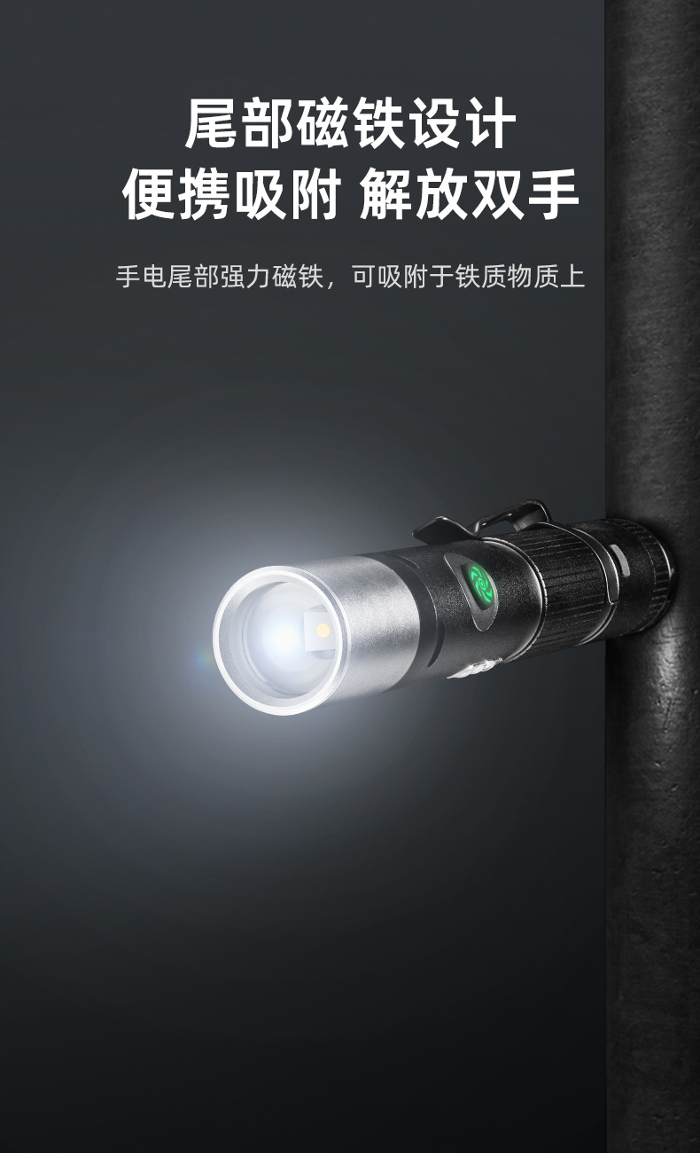 跨境新款强光手电筒远射便携多功能工作灯超亮Type-C充电弯头灯详情12