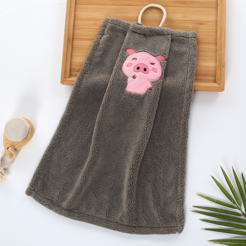 【 Chi Jia 】 High-density coral fleece cartoon embroidered hanging towels, hand towels, kitchen rags, handkerchiefs, absorbent towels pic 9
