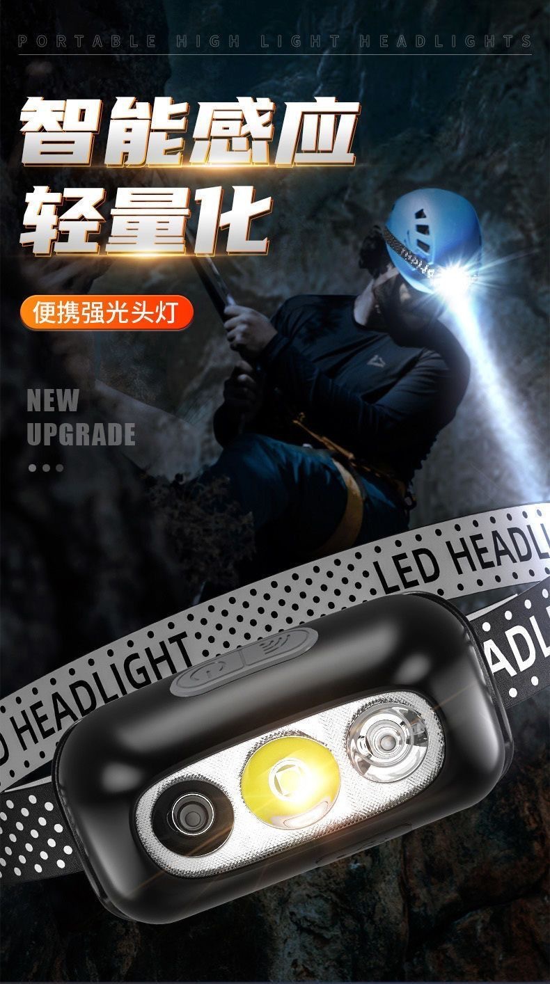 户外头灯野外强光头灯长续航锂电感应头灯户外专用钓鱼头灯矿灯详情4