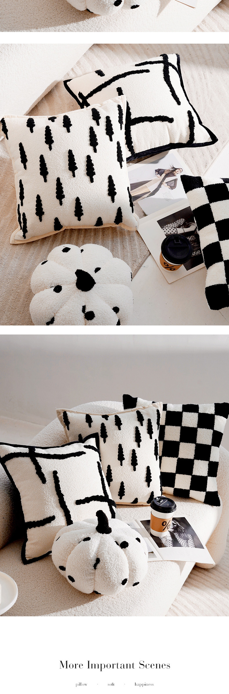 French-style forest black and white checkered, ins style high-end throw pillow sofa, pillow-like bay window cushion, pillowcase with core pic 6