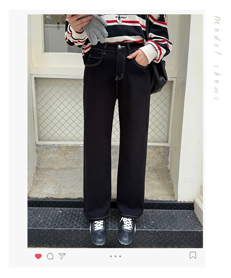 云长 窄版显瘦牛仔裤女冬季新款加厚直筒高腰休闲长裤子现货K0170详情19