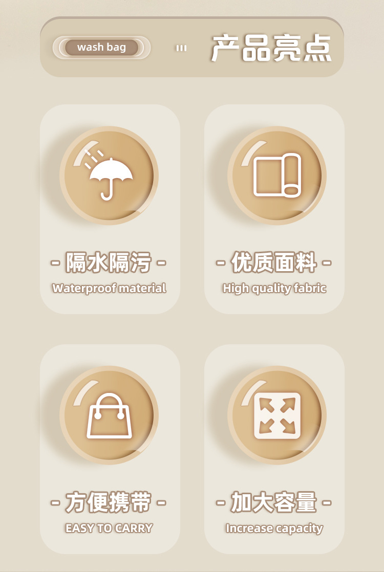 简约手提大容量洗漱包Pu防水化妆包旅行便携洗漱用品化妆品收纳袋详情26