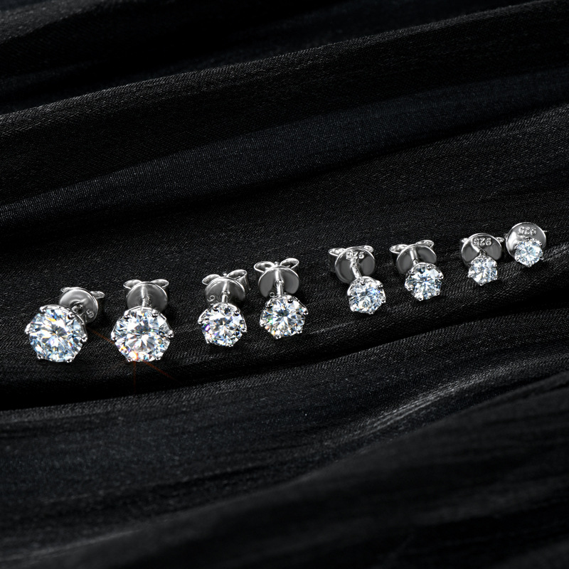 亚马逊热跨境销爆款经典百搭D色莫桑石耳钉花边六爪S925纯银耳饰详情29