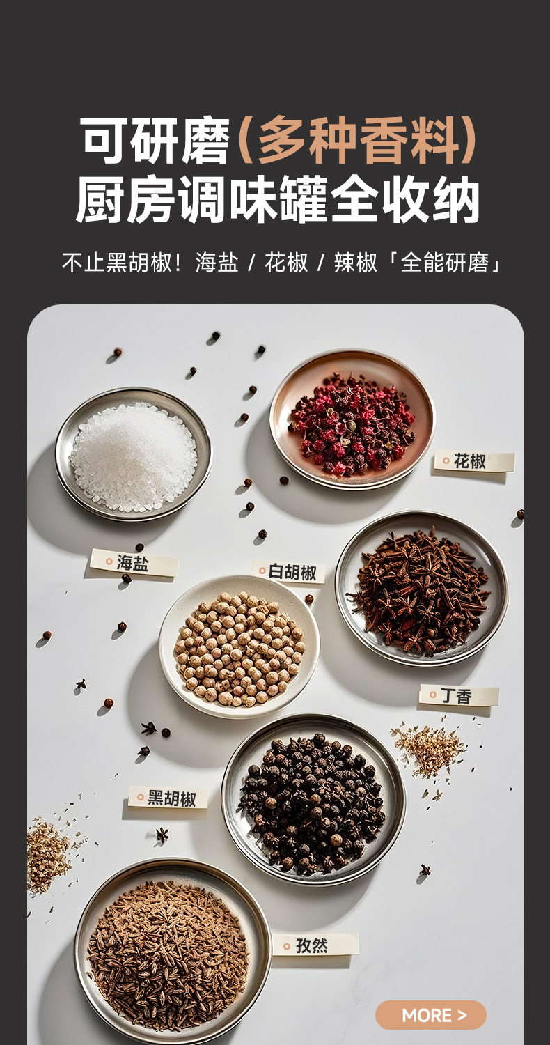 电动胡椒研磨器家用海盐研磨瓶家用自动调料磨粉器烧烤调味现磨器详情7