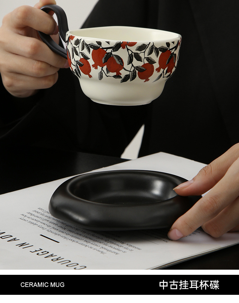 小众设计陶瓷杯碟套装家用办公马克杯中古风轻奢高级感咖啡杯子详情8