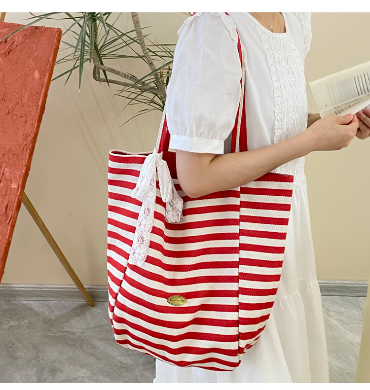 Striped canvas bag, 2024 new Korean-style ins tote casual bag, single-shoulder large-capacity tote bag shopping bag pic 9