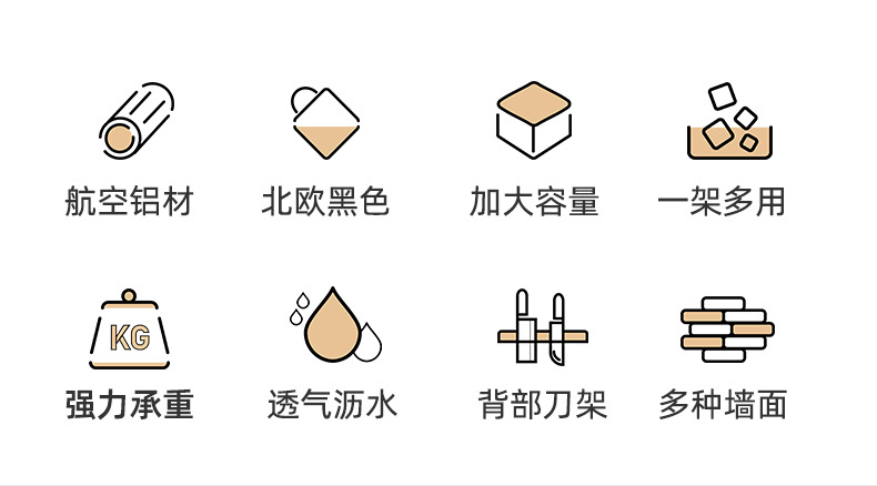 免打孔家居家用厨房用品置物架壁挂式金属刀架调料锅铲整理收纳架详情8