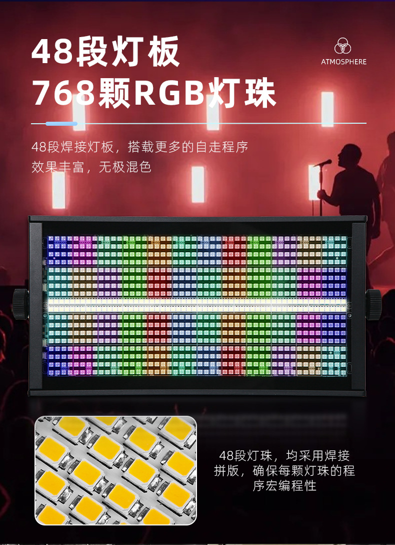 48+ 8-segment full-color strobe light, KTV performance, wedding, bar flash, LED four-in-one strobe light, stage lighting pic 3
