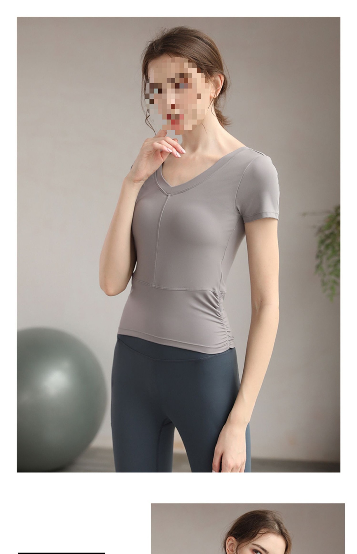瑜伽服女上衣V领夏季带胸垫专业健身房运动短袖套装跑步T恤高级感详情14