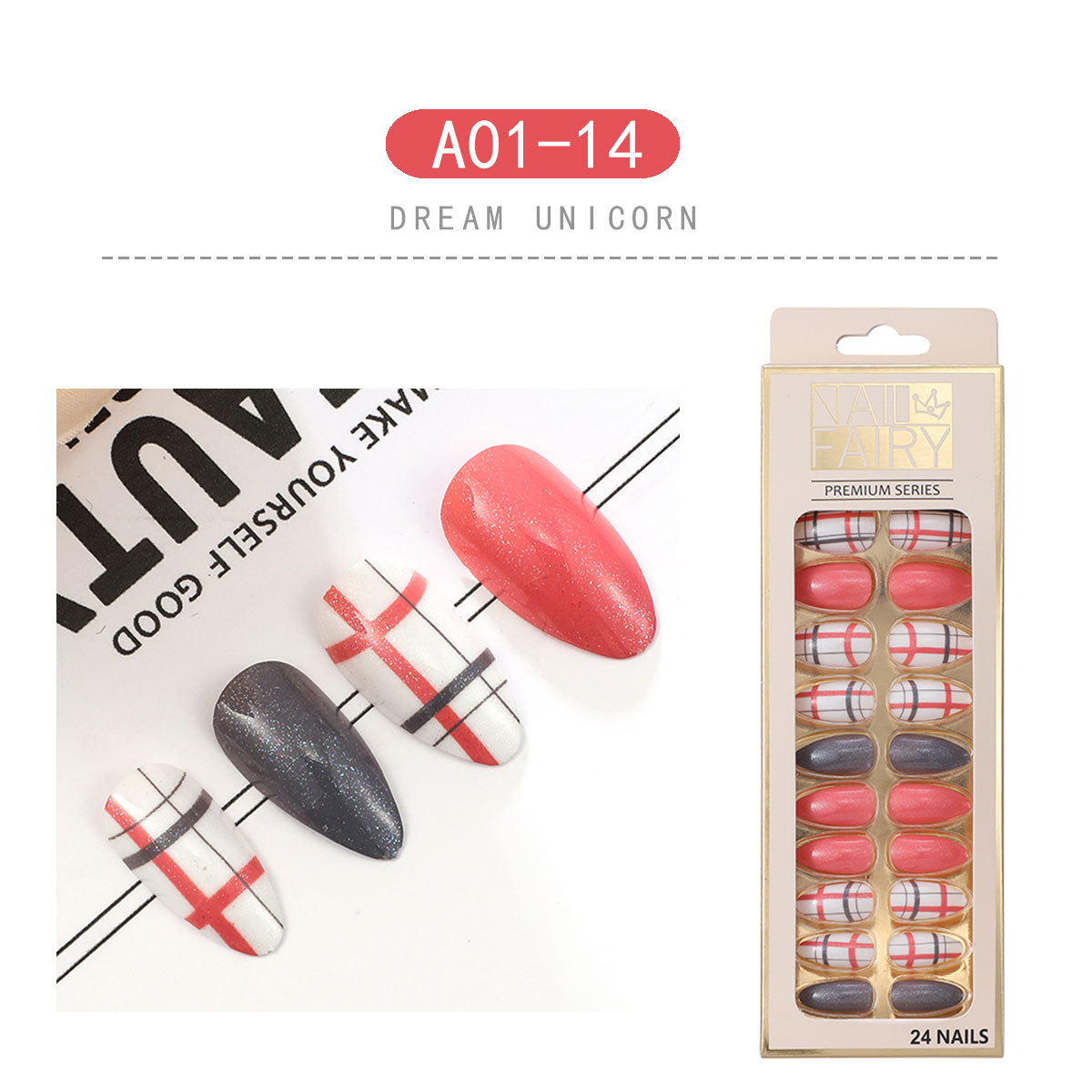 New striped nail tips, 24 pieces of finished nail tips, detachable teardrop nails, wearable nail false nails pic 8