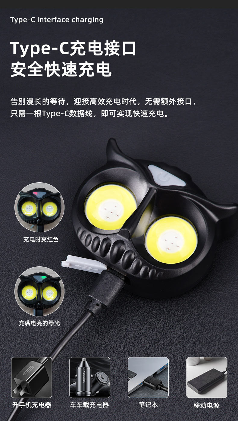 Best-selling induction owl headlamp, high-intensity LED mini portable outdoor camping fishing headlamp, COB warning headlamp pic 14