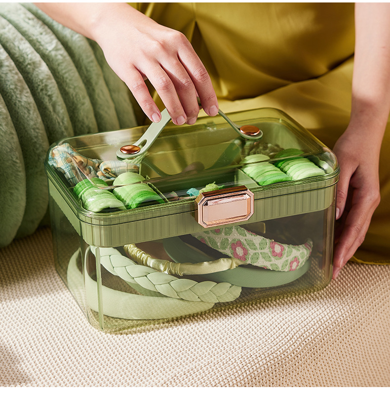 Light luxury transparent hair accessory box, medicine box, stationery storage box, large-capacity double-layer multi-functional desktop jewelry box pic 7