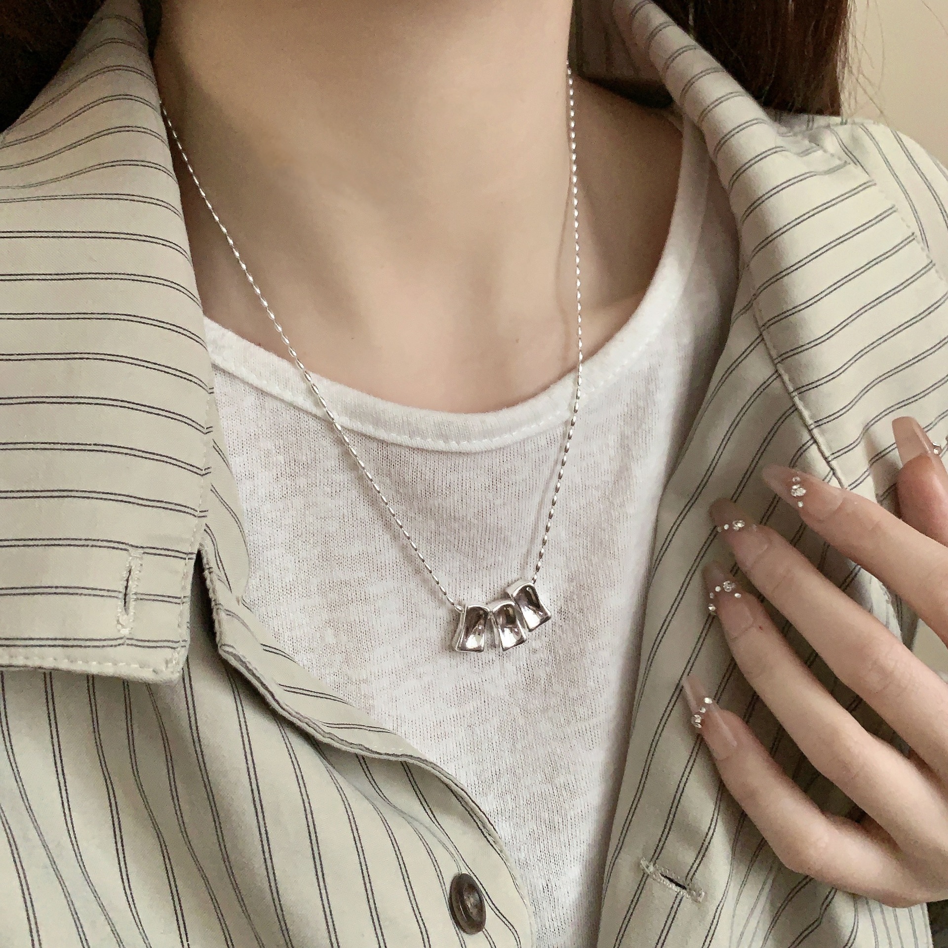 S925 sterling silver 11.17 heavy industry square pendant collarbone chain, ins niche design, hip-hop necklace, cold style and simple pic 1