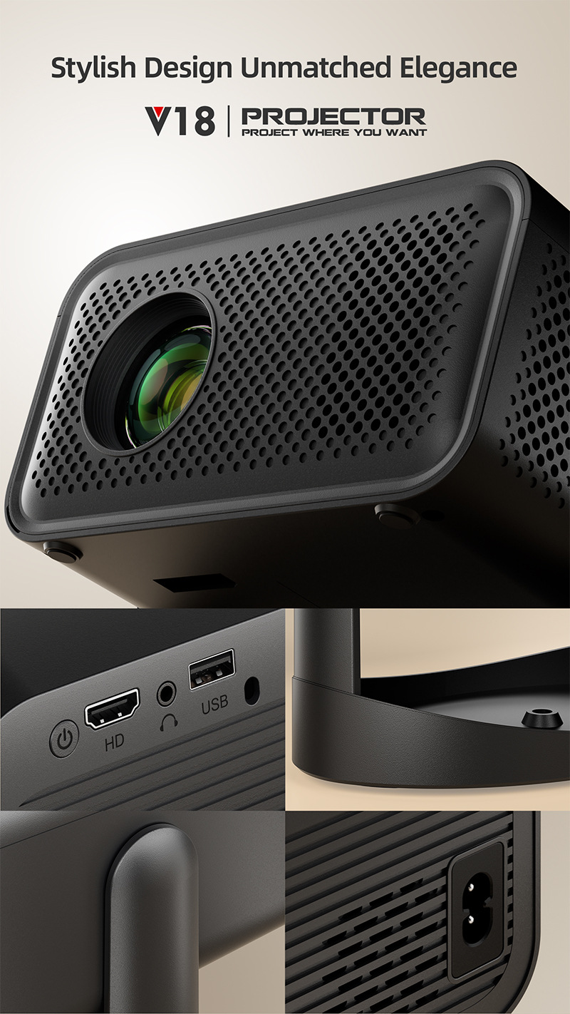 跨境新款高清便携式家庭投影仪4k手机无线同屏自动梯形安卓投影机详情15