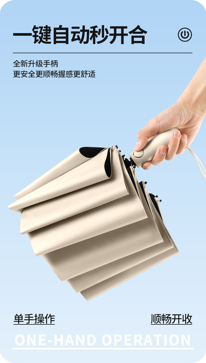 三折48骨自动雨伞大号黑胶防晒太阳伞批发晴雨伞广告伞折叠遮阳伞详情9