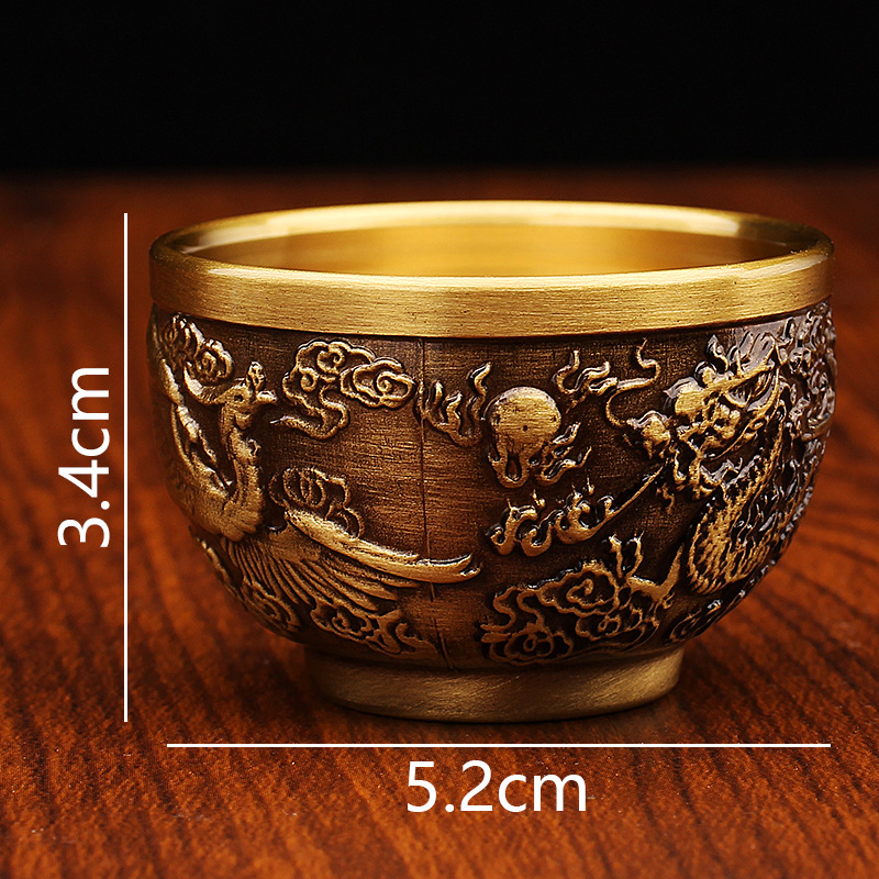 黄铜杯龙凤铜茶杯酒杯金属工艺品办公室喝茶创意铜器酒盅铜茶杯详情4