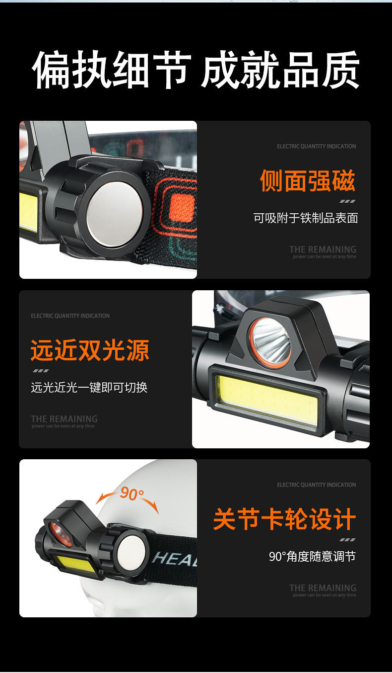led strong headlight, mini charging, small waterproof diffused light cob headlight, outdoor night fishing headlight, multi-functional headlight pic 9