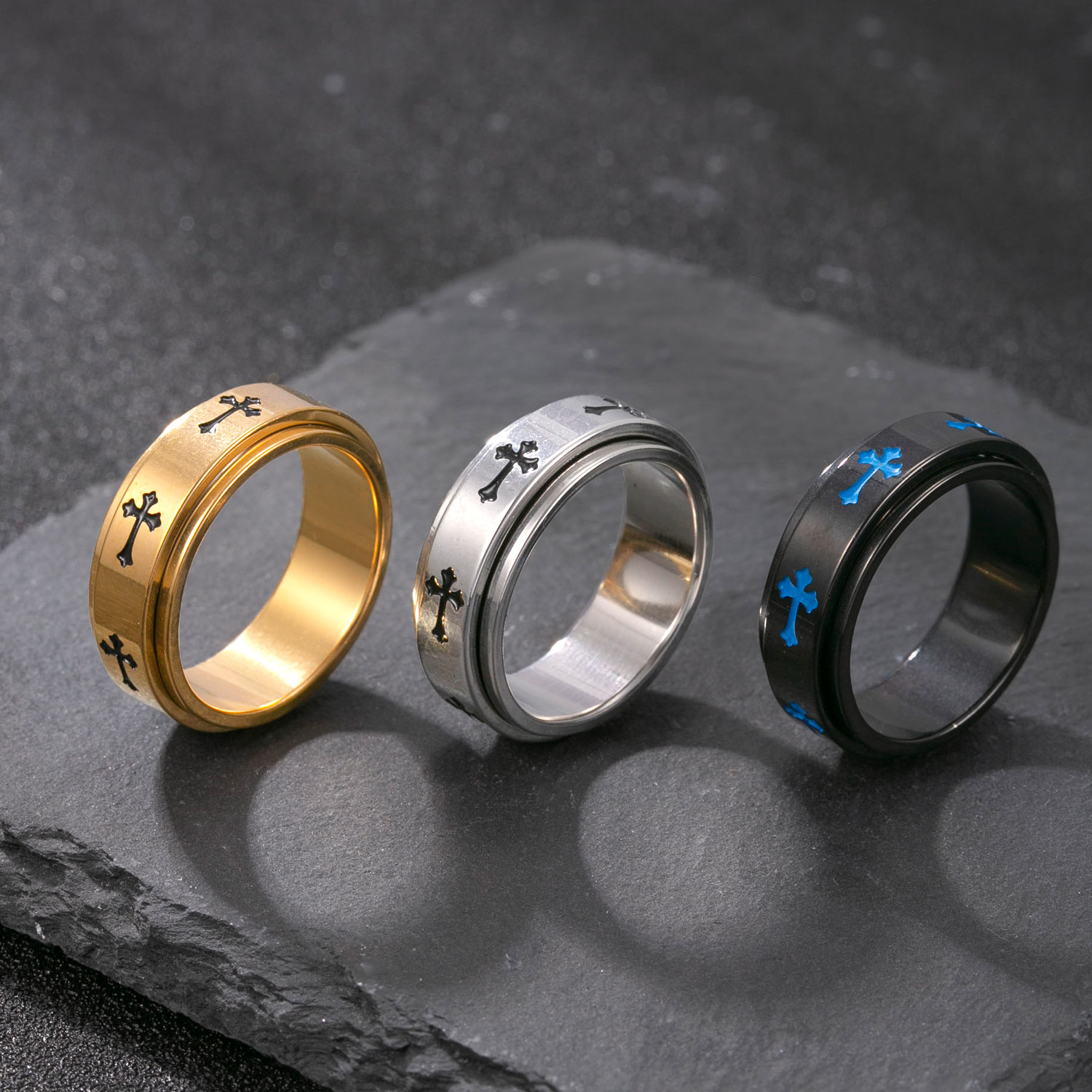 跨境供应钛钢戒指男士时尚百搭十字架戒指指环不锈钢饰品手饰批发详情5