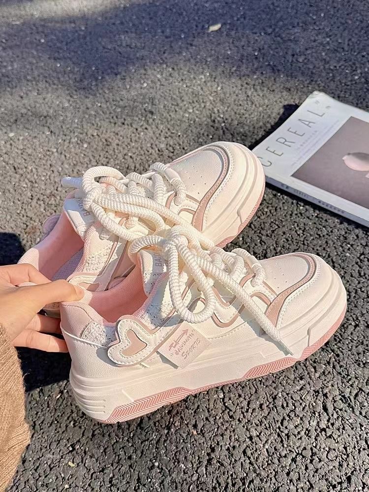 时尚爱心面包2024春秋新款小白鞋学生休闲鞋百搭运动底板鞋超轻详情3