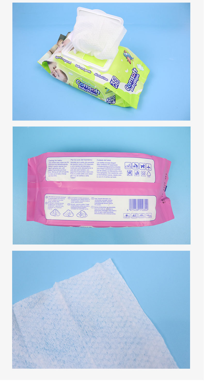 100片comsoft珍珠纹带盖婴幼儿手口湿巾，一次性清洁湿巾厂家批发详情10
