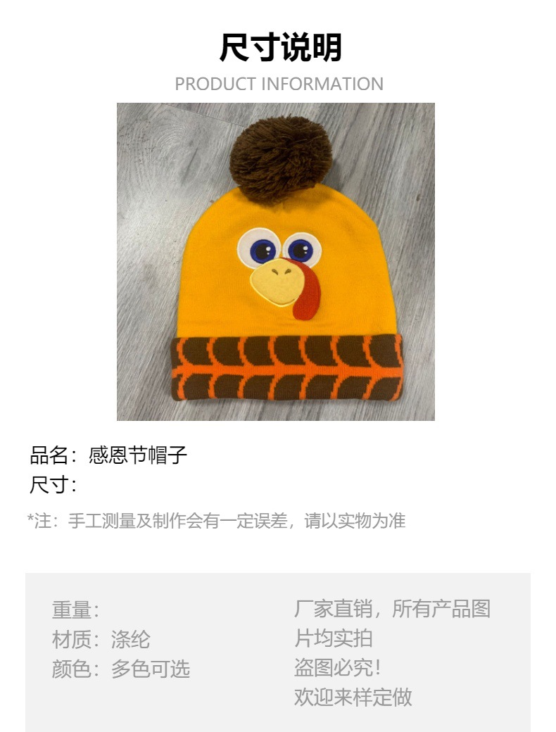 针织帽节日氛围感帽子感恩节火鸡帽刺绣卡通帽厂家直销跨境亚马逊详情3