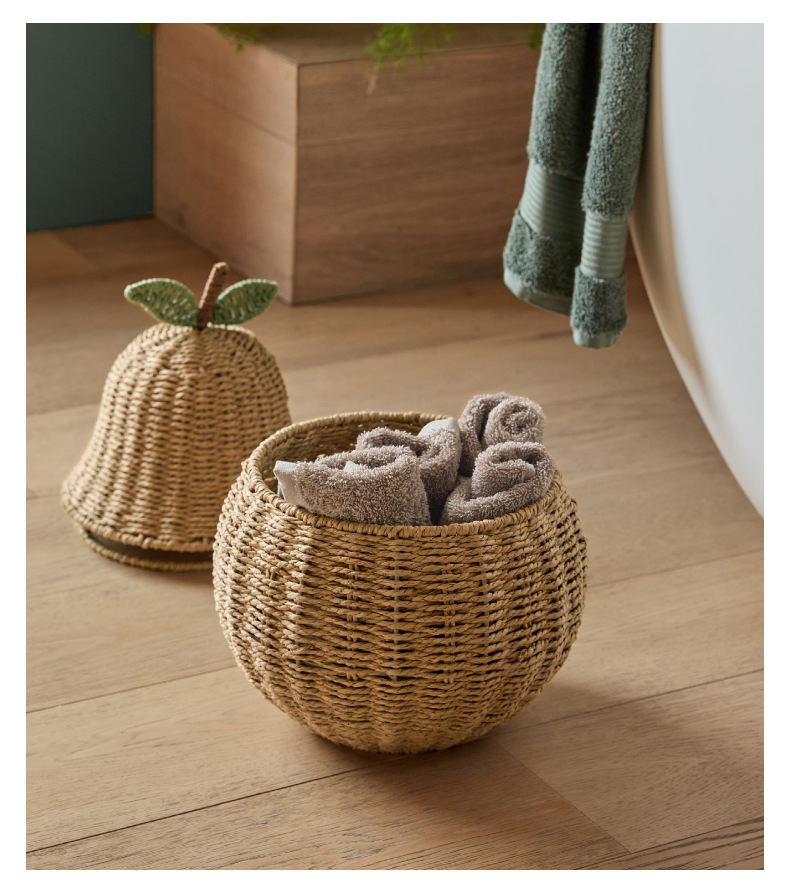 批发手工编织收纳篮雪梨水果款储物筐整理框桌面杂物篮家居装饰篮详情11