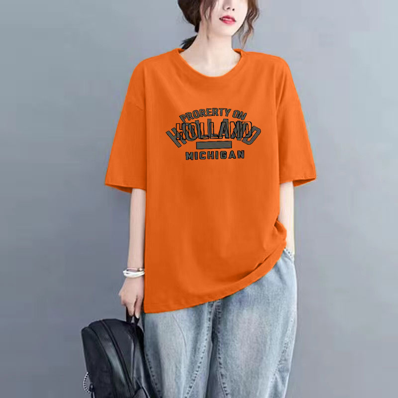 夏季新款100%纯棉短袖t恤女士洋气时尚大码百搭小众圆领宽松上衣详情26