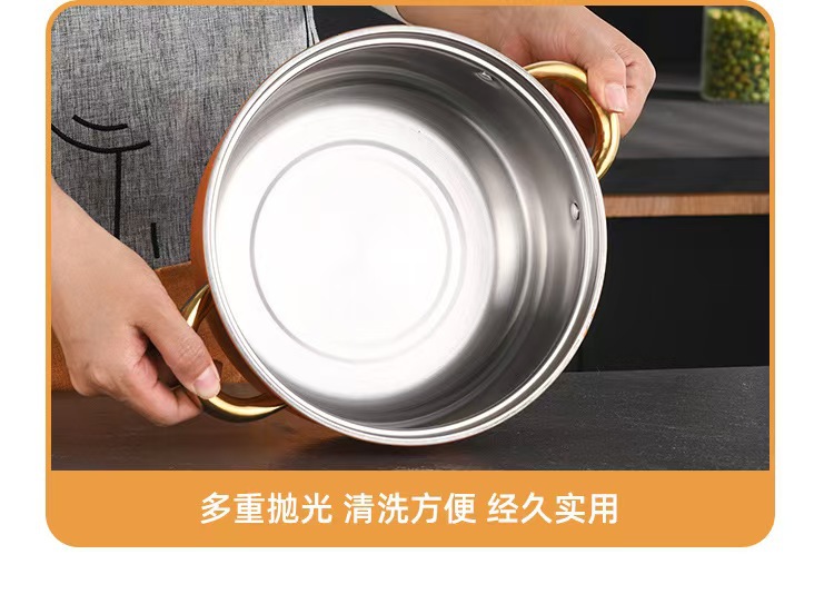 Cross-border 12-piece cookware set: Stainless steel milk pot, soup pot, frying pot combination, Gold-plated handle pot Cookware set pic 9