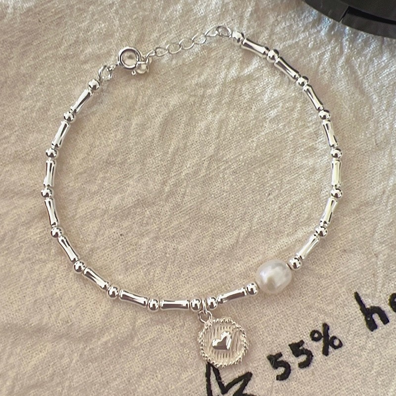 Korean InS-style freshwater high-gloss pearl niche bracelet for women, s925 sterling silver jewelry, broken silver style, versatile and high-end pic 2