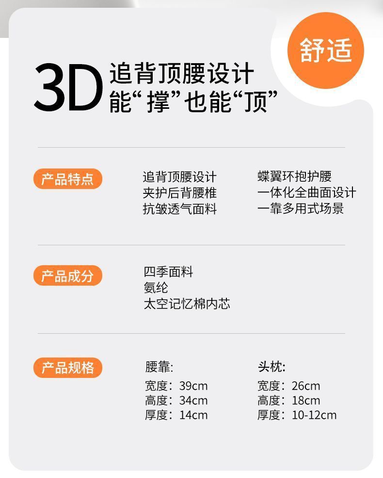 汽车记忆棉头枕靠枕车用车座护腰靠靠背垫座椅腰支撑垫护颈护肩枕详情2