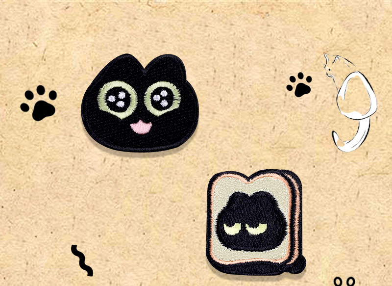 Cartoon little black cat embroidery patch, hand journal, DIY mobile phone decoration, schoolbag, Longxiang self-adhesive paper, clothes patch pic 1