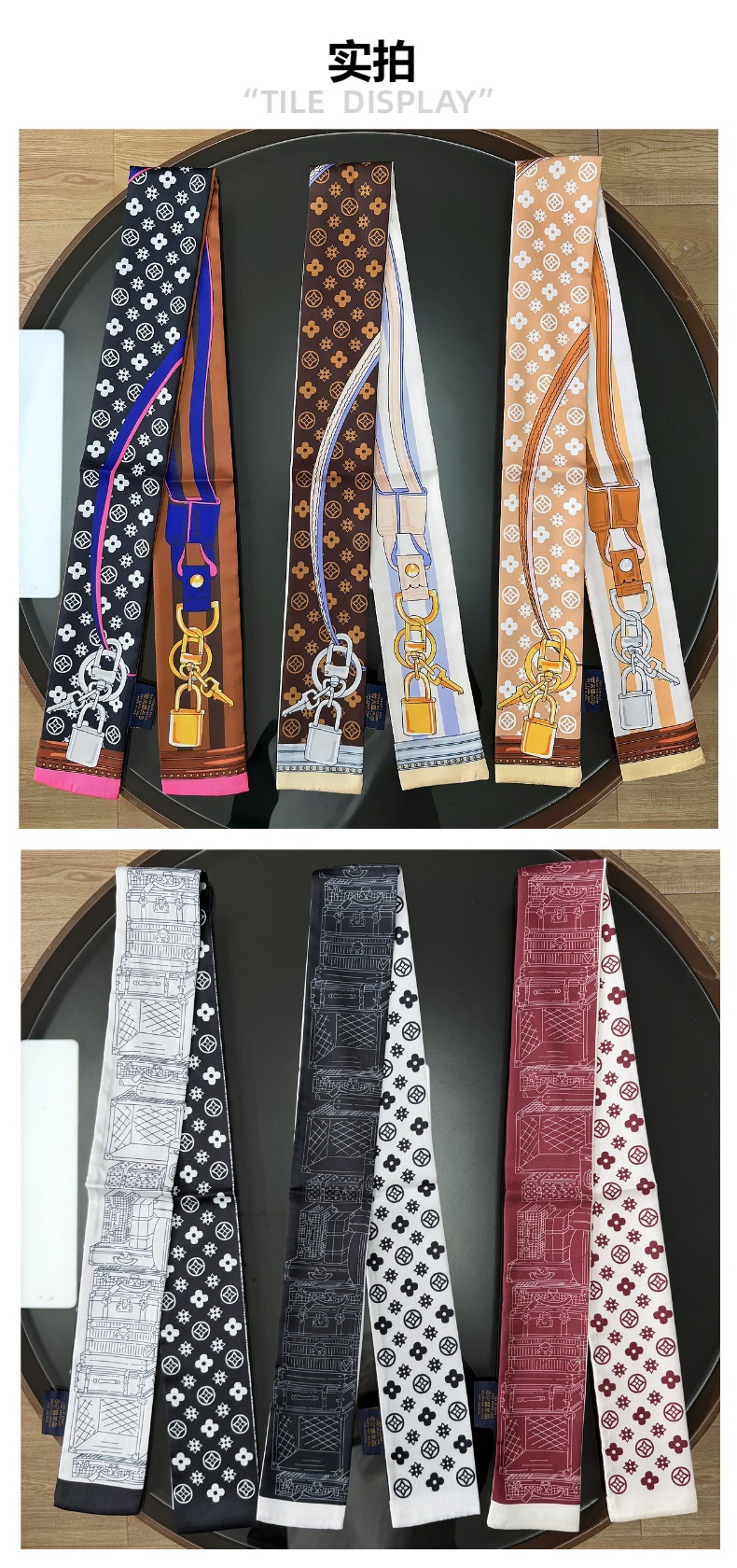 Professional daily geometric space line silk scarf for women 120*8cm hair band binding bag decoration hair tie wrist strap pic 1