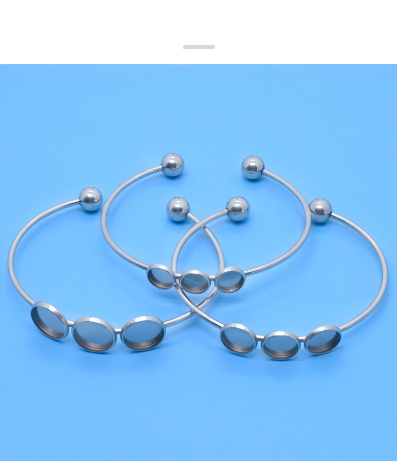 厂家直销不锈钢C形手镯焊圆盘底托拉伸开口手环时尚简约 手饰配件详情3