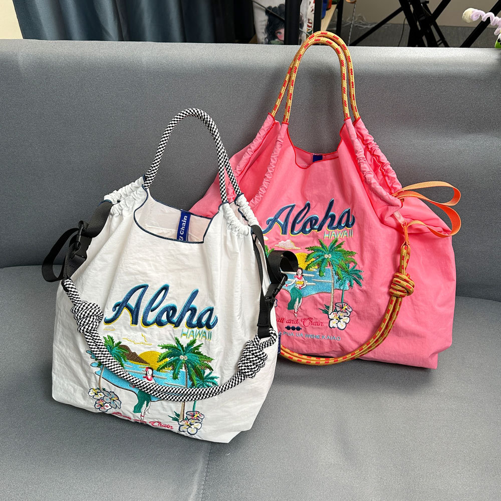 ballchain新款夏威夷刺绣购物袋大容量尼龙环保袋手提单肩斜挎包详情2