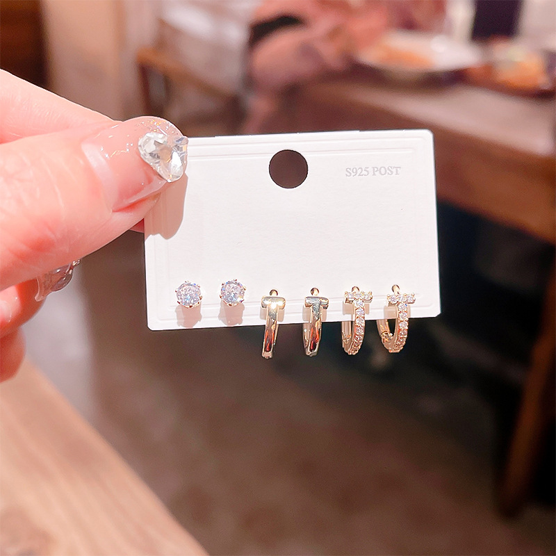 2024新品光面几何圆形锆石圈圈耳扣 ins风简约百搭时尚耳钉环饰品详情13