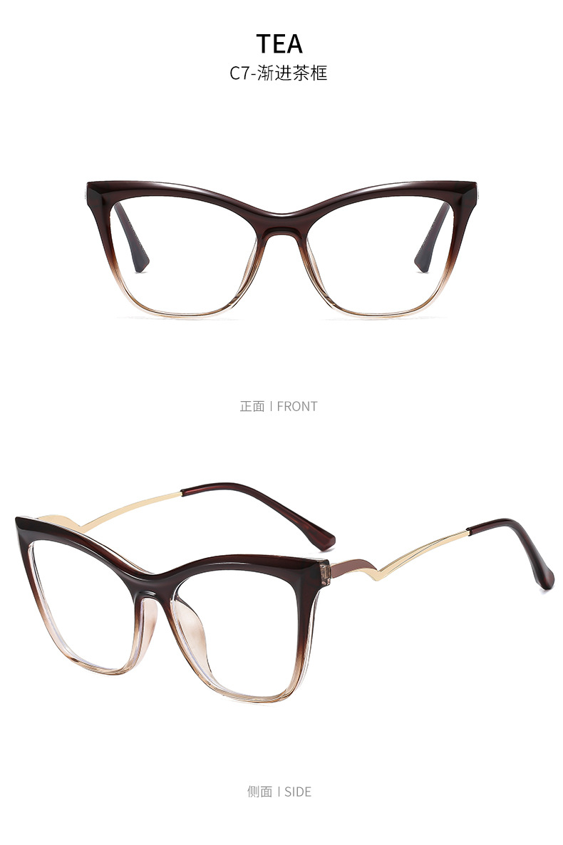 TR90 metal spectacle frame anti-blue light, European and American fashionable cat-eye flat light glasses, decorative Optical glasses pic 19