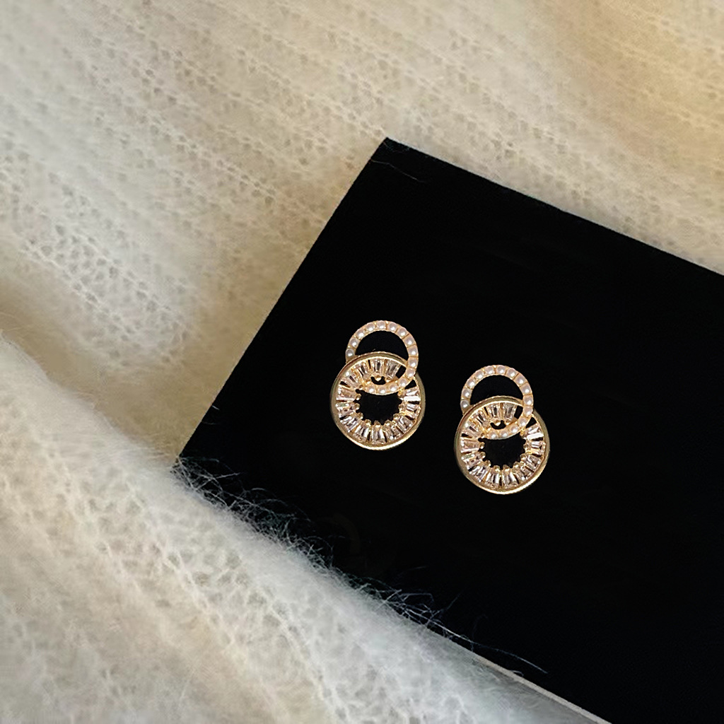 Micro-inlaid zircon 925 silver needle 14K geometric round stud earrings, simple and elegant with a high-end feel, factory earrings pic 6