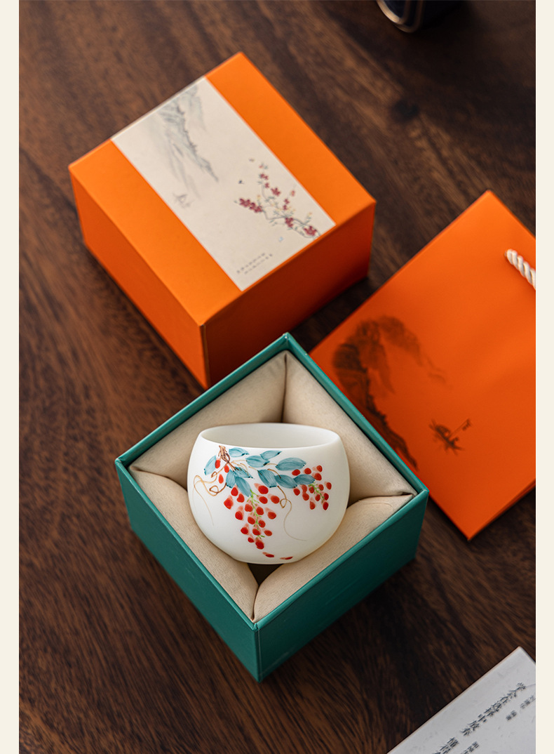 手绘素烧羊脂玉瓷主人杯伴手礼茶杯中国白茶具商务礼品套装品茗杯详情6