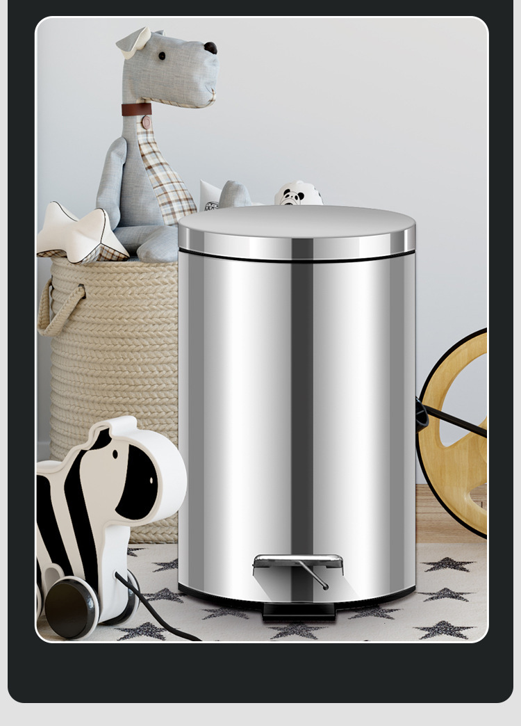 家用不锈钢脚踏式垃圾桶 厨房卫生间客厅适用 带盖设计 脚踩开启方便卫生详情20