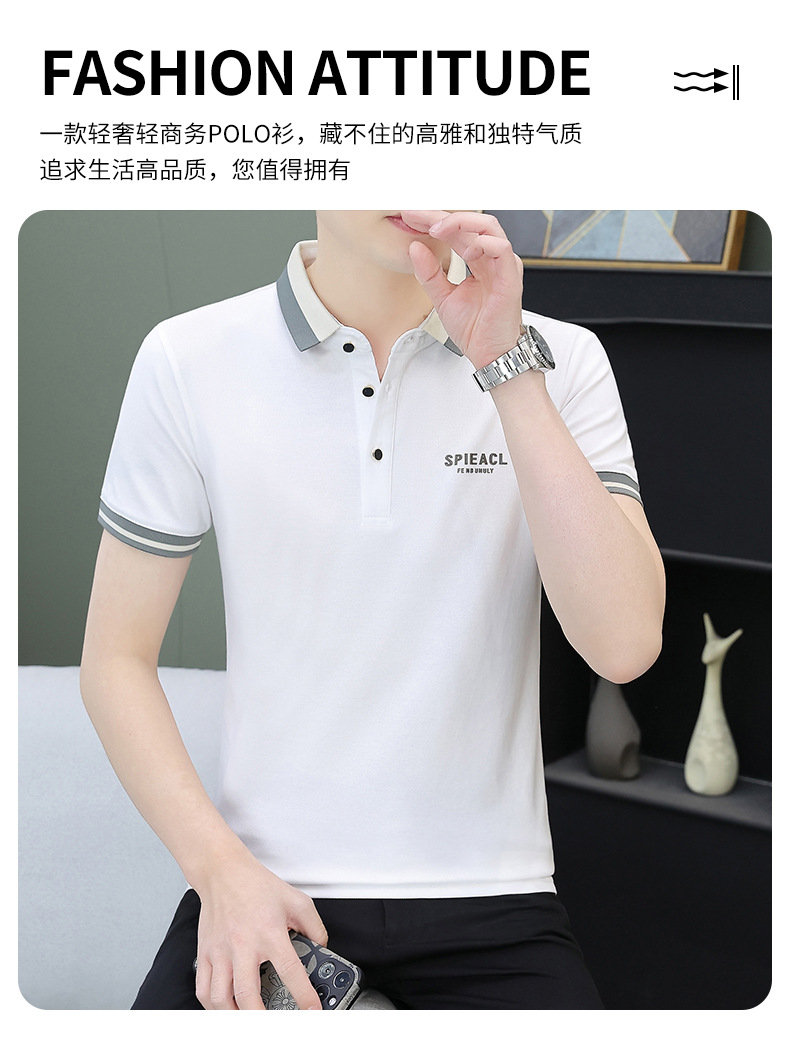 新款珠地棉翻领短袖T恤男装半袖商务男生POLO衫T恤厂家批发代发详情3