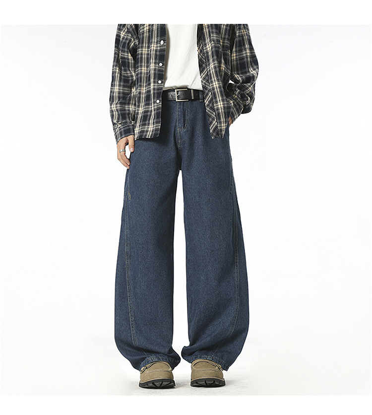 Custom-made 2026 Spring new denim blue jeans for men, American streetwear brand, retro scimitar pants, straight-leg trousers pic 16