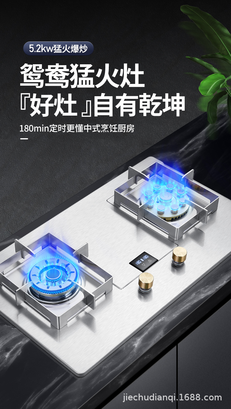 燃气灶家用不锈钢全铜火盖猛火灶双九腔猛火灶鸳鸯灶煤气灶详情1