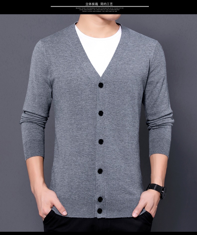 跨境外贸2024秋季新款针织开衫男薄款长袖纯色针织衫男士毛衣批发详情14